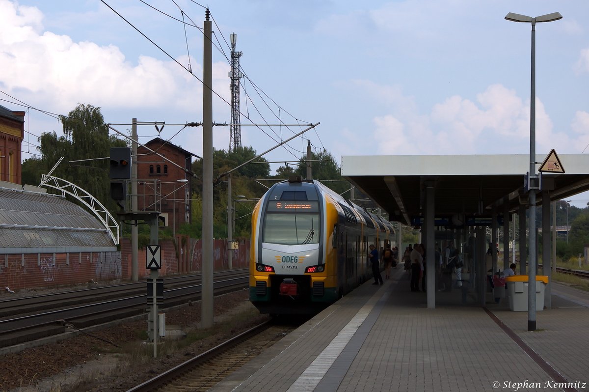 ET 445.113  BUGA 2015 KISS  (445 113-4) ODEG - Ostdeutsche Eisenbahn GmbH als RE4 (RE 84025) von Rathenow nach Ludwigsfelde in Rathenow. 07.09.2014