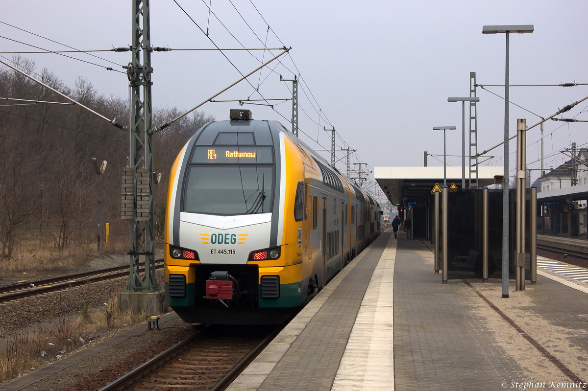 ET 445.115  Eberswalde  (445 115-9) ODEG - Ostdeutsche Eisenbahn GmbH als RE4 (RE 79524) von Jüterbog nach Rathenow in Jüterbog. 17.02.2015