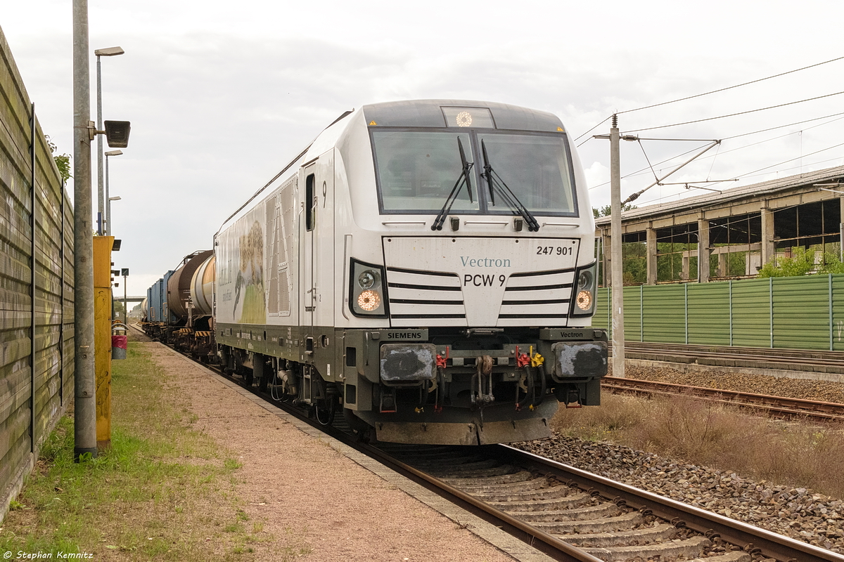 PCW 9 (247 901-2) PCW - Prüfcenter Wegberg-Wildenrath der Siemens AG Verkehrstechnik mit einem gemischtem Güterzug in Großwudicke und fuhr weiter in Richtung Rathenow. 26.09.2019