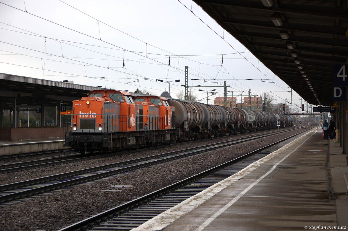 V 160.6 (203 144-1) & V 160.5 (203 143-3) hvle - Havelländische Eisenbahn AG mit einem Kesselzug  Ethanol oder Ethanol-Lösung  in Berlin-Schönefeld Flughafen und fuhren weiter in Richtung Grünauer Kreuz weiter. 15.01.2015