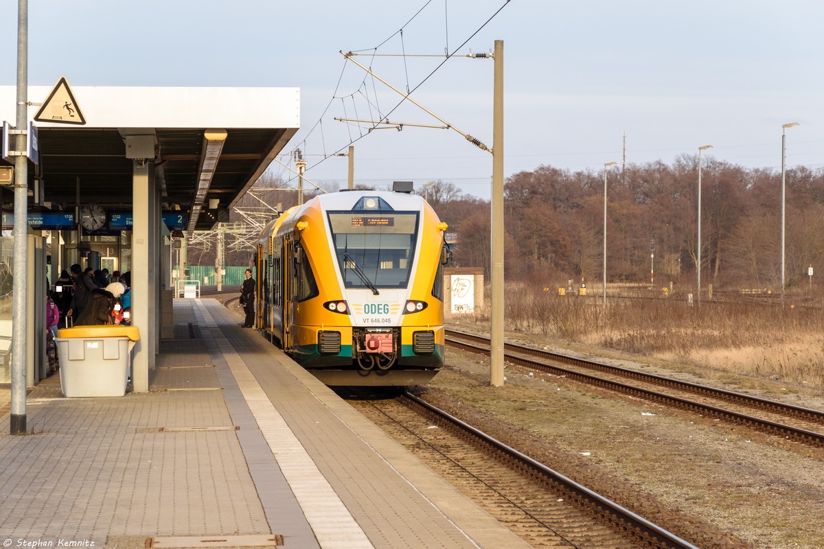 VT 646.045 (646 045-4) ODEG - Ostdeutsche Eisenbahn GmbH als RB34 (RB 68889) von Rathenow nach Stendal in Rathenow. 04.03.2016