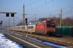 101 019-8 mit dem IC 2241 von Mnster(Westf)Hbf nach Berlin Ostbahnhof in Rathenow. Der Zug hatte hier eine Versptung von 20min gehabt. 06.02.2012