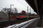 189 009-4 mit einem Containerzug in Rathenow in Richtung Stendal unterwegs. 07.02.2012