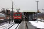 112 185 mit dem RE4 (RE 37329) von Rathenow nach Ludwigsfelde in Rathenow. 21.02.2012