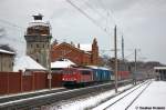 155 019-3 DB Schenker Rail Deutschland AG mit einem Containerzug in Rathenow und fuhr in Richtung Stendal weiter. 06.12.2012
