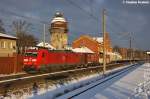 185 141-9 DB Schenker Rail Deutschland AG mit einem Containerzug in Rathenow und fuhr in Richtung Stendal weiter. 06.12.2012