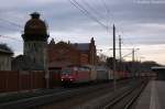 145 038-6 DB Schenker Rail Deutschland AG mit einem Containerzug in Rathenow und fuhr in Richtung Stendal weiter. 09.01.2014