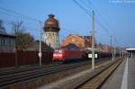 185 055-1 DB Schenker Rail Deutschland AG mit einem Fancs Ganzzug in Rathenow und fuhr in Richtung Stendal weiter.