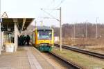 VT 650.739  Bad Saarow  (650 739-5) ODEG - Ostdeutsche Eisenbahn GmbH als RB34 (RB 68884) von Stendal nach Rathenow, hatte den Endbahnhof erreicht.