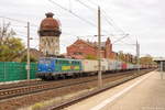 140 838-4 EGP - Eisenbahngesellschaft Potsdam mbH mit einem Containerzug von Berlin Westhafen nach Hamburg-Waltershof in Rathenow.