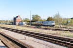 187 310-8 Railpool GmbH für evb logistik mit einem Schienenschleifzug in Rathenow. Nach einer Rangierfahrt ging es in Richtung Stendal weiter. 21.10.2018