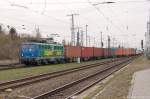 140 838-4 EGP - Eisenbahngesellschaft Potsdam mbH mit einem Containerzug in Stendal und fuhr weiter in Richtung Magdeburg.