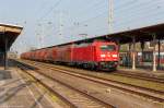 185 314-2 DB Schenker Rail Deutschland AG mit einem Kalizug in Stendal und fuhr weiter in Richtung Wittenberge. 24.04.2015