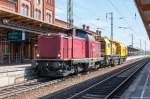V100 2335 (213 335-3) NeSA Eisenbahn-Betriebsgesellschaft Neckar-Schwarzwald-Alb mbH stand mit einem Schleifzug für kurze Zeit in Stendal. 03.05.2015