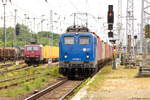 140 649-5 EGP - Eisenbahngesellschaft Potsdam mbH mit einem Containerzug in Stendal und fuhr weiter in Richtung Magdeburg.