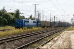 151 025-4 EGP - Eisenbahngesellschaft Potsdam mbH mit einem Containerzug in Stendal und fuhr weiter in Richtung Magdeburg.