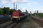 204 347-9 (202 347-1) & 204 311-5 (202 311-7) MTEG - Muldental Eisenbahnverkehrsgesellschaft mbH mit einem Hackschnitzelzug in Rathenow, in Richtung Stendal unterwegs. 28.05.2012