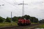 Lok 22 (203 114-4) & Lok 21 (203 113-6) WFL - Wedler & Franz Lokomotivdienstleistungen GbR kommen als Lz durch Satzkorn gefahren und fuhren in Richtung Priort weiter. 17.08.2012