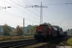 V160.4 (203 109-4) hvle - Havellndische Eisenbahn AG in Satzkorn und fuhr in Richtung Priort weiter. Sie kam wohl aus Cottbus zurck und hatte einen Tag zuvor einen vierteiligen Talent 2 dort hin gebracht. 20.10.2012