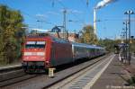 br-6101-adtranz/300448/101-015-6-mit-dem-ic-1981 101 015-6 mit dem IC 1981 von Flensburg nach Mnchen Hbf, bei der Ausfahrt in Uelzen. 18.10.2013