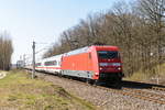 101 094-1 mit dem IC 143 von Bad Bentheim nach Berlin Ostbahnhof in Nennhausen am 05.04.2020. Seitdem 06.04.2020 ist wegen Corona die IC-Line Amsterdam-Berlin bis auf weiters eingestellt worden.