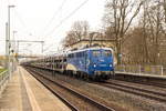 140 759-2 evb Logistik mit einem Autotransportzug in Friesack und fuhr weiter in Richtung Wittenberge.