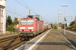 143 074-3 DB Cargo mit einem gemischtem Güterzug in Brandenburg und fuhr weiter in Richtung Magdeburg.