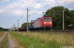 145 016-2 DB Schenker Rail Deutschland AG mit einem gemischtem Gterzug bei Rathenow und fuhr in Richtung Stendal weiter.
