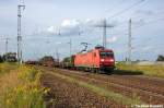 145 066-7 DB Schenker Rail Deutschland AG mit einem gemischtem Gterzug in Satzkorn und fuhr in Richtung Golm weiter. 17.08.2012