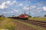 145 052-7 DB Schenker Rail Deutschland AG mit einem Kesselzug in Satzkorn und fuhr in Richtung Golm weiter.