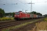 br-6145-traxx-vorserie/217796/145-057-6-db-schenker-rail-deutschland 145 057-6 DB Schenker Rail Deutschland AG mit einem Containerzug in Satzkorn und fuhr in Richtung Priort weiter. 28.08.2012