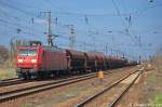 145 029-5 DB Schenker Rail Deutschland AG mit einem gemischtem Gterzug in Priort und fuhr in Richtung Golm weiter. 24.04.2013