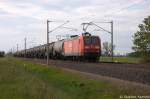 145 015-4 DB Schenker Rail Deutschland AG mit einem Kesselzug  Dieselkraftstoff oder Gasl oder Heizl (leicht)  in Vietznitz und fuhr in Richtung Nauen weiter. 10.05.2013