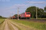 145 026-1 DB Schenker Rail Deutschland AG mit einem gemischtem Gterzug bei Rathenow und fuhr in Richtung Stendal weiter.