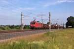 145 034-5 DB Schenker Rail Deutschland AG mit einem E-Wagen Ganzzug in Vietznitz und fuhr in Richtung Wittenberge weiter. 17.06.2013