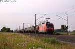 145 026-1 DB Schenker Rail Deutschland AG mit einem Kesselzug  Benzin oder Ottokraftstoffe  in Vietznitz und fuhr in Richtung Nauen weiter.