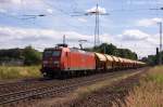 145 064-2 DB Schenker Rail Deutschland AG mit einem Harnstoffzug in Satzkorn und fuhr in Richtung Priort weiter. 01.08.2013