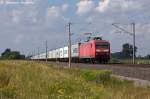 br-6145-traxx-vorserie/284223/145-045-1-db-schenker-rail-deutschland 145 045-1 DB Schenker Rail Deutschland AG mit einem Containerzug in Vietznitz und fuhr in Richtung Nauen weiter. 05.08.2013