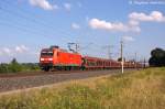 145 078-2 DB Schenker Rail Deutschland AG mit einem leeren autotransportzug in Vietznitz und fuhr in Richtung Wittenberge weiter. 05.08.2013