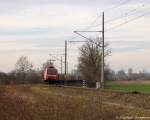 145 019-6 DB Schenker Rail Deutschland AG mit einem Containerzug aus Richtung Salzwedel kommend in Stendal(Wahrburg) und fuhr in Richtung Gterbahnhof weiter. 18.01.2014
