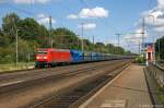 145 010-5 DB Schenker Rail Deutschland AG mit einem Kokszug in Niederndodeleben. Nach der Überholung des IC 2442 ging es in Richtung Braunschweig weiter. 12.08.2014