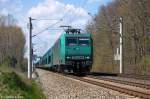 145-CL 005 (145 096-4) Alpha Trains fr Crossrail AG mit einem leeren Autotransportzug bei Nennhausen und brachte diesen Zug zum Wustermarker Gbf. Netten Gru an den Tf! 21.04.2012