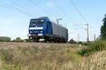 145 003-0 RBH Logistics GmbH auf einer Probefahrt in Nennhausen und fuhr weiter in Richtung Rathenow. 31.08.2021