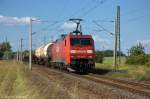 152 053-5 DB Schenker Rail Deutschland AG mit einem gemischtem Gterzug in Demker und fuhr in Richtung Magdeburg weiter.