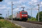 152 167-3 DB Schenker Rail Deutschland AG mit dem KLV DB SCHENKERhangartner in Vietznitz und fuhr in Richtung Paulinenaue weiter. 22.06.2012