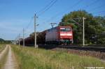 152 131-9 DB Schenker Rail Deutschland AG mit einem Tds Ganzzug bei Rathenow und fuhr in Richtung Stendal weiter. 15.08.2012