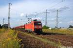 152 125-1 DB Schenker Rail Deutschland AG mit einem Fans Ganzzug in Satzkorn und fuhr in Richtung Golm weiter. 17.08.2012