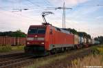 152 131-9 DB Schenker Rail Deutschland AG mit einem Containerzug in Satzkorn und fuhr in Richtung Priort weiter. 28.08.2012