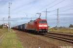 152 059-2 DB Schenker Rail Deutschland AG mit einem Containerzug in Satzkorn und fuhr in Richtung Golm weiter. 25.09.2012