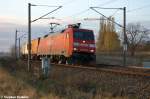 152 053-5 DB Schenker Rail Deutschland AG mit einem Containerzug in Stendal(Wahrburg) und fuhr in Richtung Magdeburg weiter.